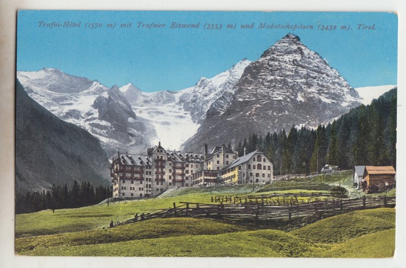 P2528, vintage postcard trafoier mountain & hotel tirol austria view unused