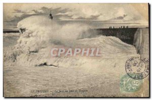 Old Postcard Treport La Jetee a Storm Lighthouse Day
