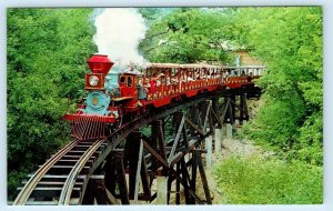 SANTA'S VILLAGE, Dundee IL ~ Miniature Train CANDY CANE EXPRESS c1960s Postcard