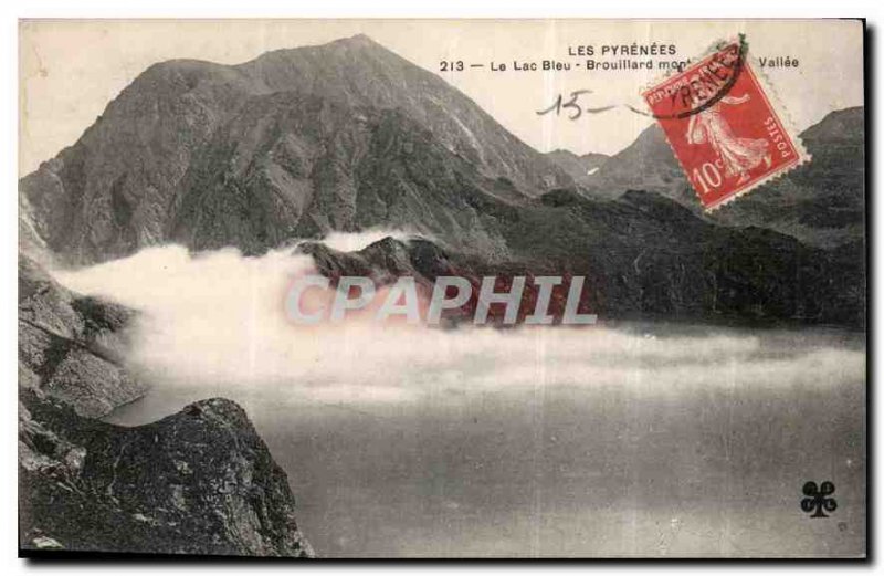 Old Postcard The Pyrenees Blue Lake Fog Vallee