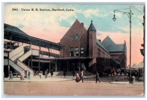 Bridgeport Connecticut Postcard Union RR Station Hartford c1910 Vintage Antique
