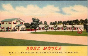 Miami, FL Florida  ROSE MOTEL~Mrs Rose Free  ROADSIDE  Curteich Linen  Postcard
