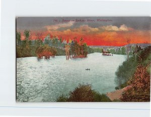 Postcard Sunset on Spokane River Washington USA