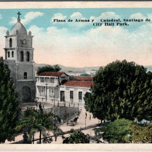 c1920s Santiago de Cuba Plaza de Armas Cathedral Postcard City Hall Park Church