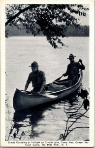 Boy Scouts Canoeing at Twilight Crystal Lake Camp Man Queens NY Postcard B18