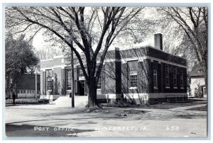 Winterset Iowa IA Postcard RPPC Photo Post Office Building c1940's Vintage