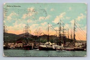 SHIPS HARBOR OF HONOLULU HAWAII POSTCARD 1912