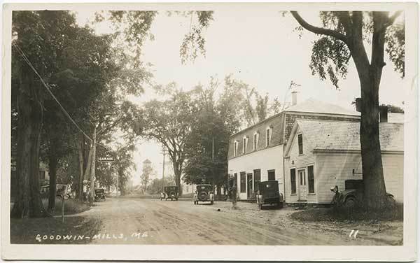 Goodwins Mills ME Dirt Main Street View Store Cars RPPC Real Photo Postcard