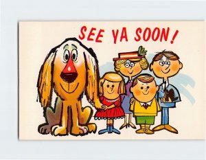 Postcard See Ya Soon! with Family Dog Cartoon Art Print