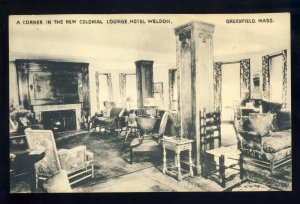 Greenfield, Massachusetts/MA/Mass Postcard, Colonial Lounge, Hotel Weldon