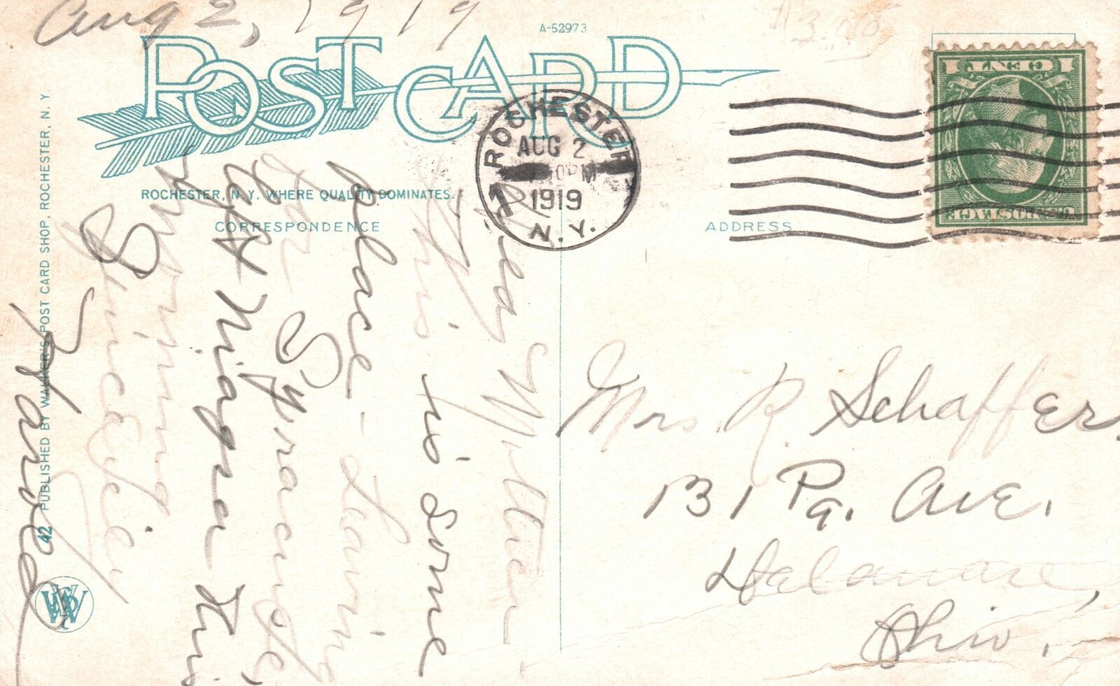 Vintage Postcard 1919 Powers Hotel Rochester New York NY Walker's Post