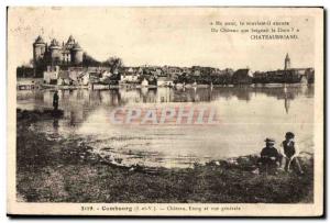 Postcard Old Combourg Chateau Pond and general view Children