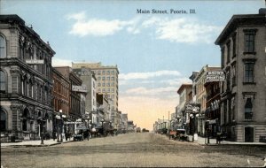 Peoria Illinois Main Street Print Shop, Market, Etc. c1900-20s Vintage Postcard