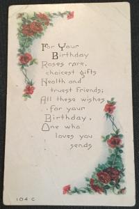 Postcard Used Birthday Flowers/Roses LB