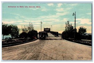 c1940's Entrance To Belle Isle Street View Detroit MI Unposted Vintage Postcard