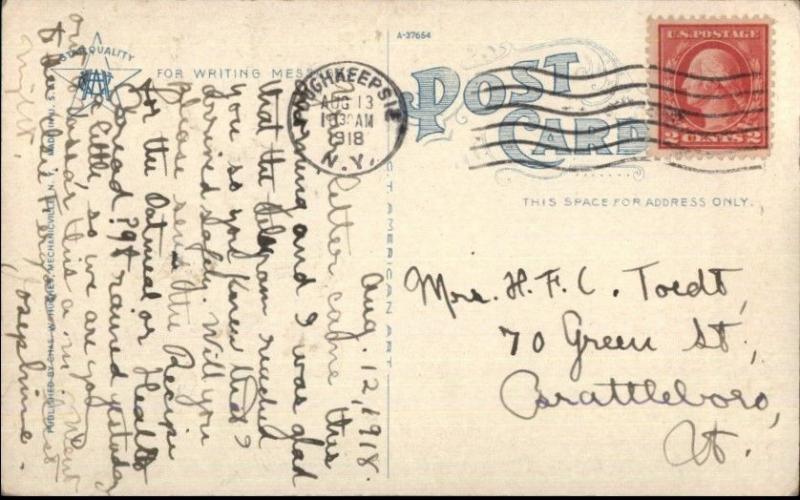 Poughkeepsie NY Ferry Boat & Bridge c1920 Postcard