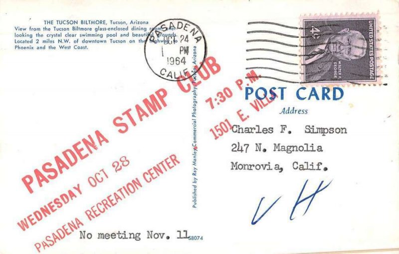 Tucson Arizona glass enclosed dining room in Biltmore vintage pc