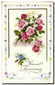 Old Postcard Fantasy Flowers Happy Birthday