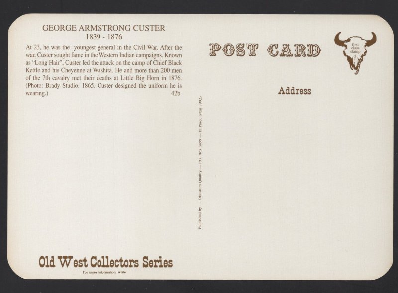 General GEORGE ARMSTRONG CUSTER 1839-1876 Old West Collectors Series Cont'l