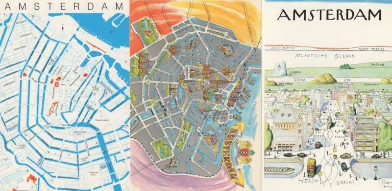 Amsterdam Map 3x Postcard s