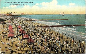 Postcard NY Coney Island A Mid Summer Crowd at Bathers 1922 A2