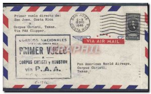 Letter Costa Rica first flight December 16, 1946 San Jose Corpus Christi