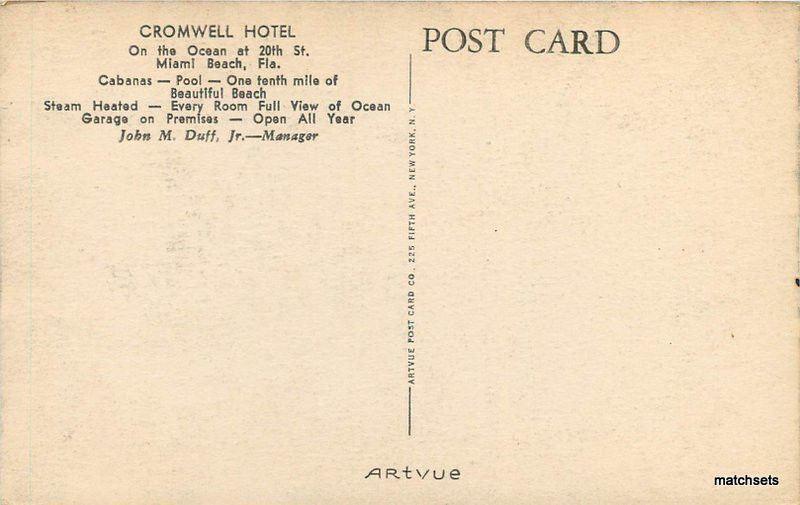 1950s Cromwell Hotel Pool Artvue Miami Beach Florida postcard 10616