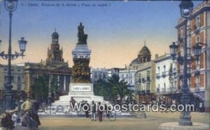 Estatua de S Moret Y Plaza de Isable II, Cadiz Spain Tarjeta Postal Unused 