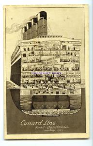 LS1151 - Cunard Liner - Aquitania - Cross Section View - postcard