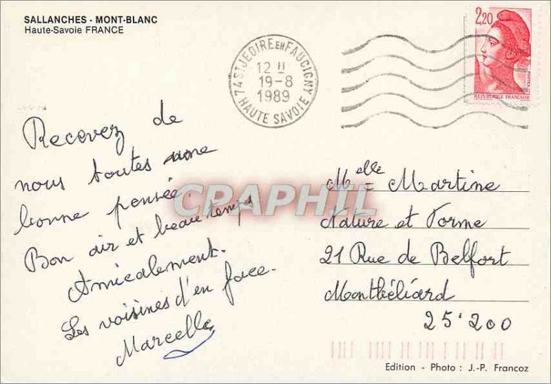 Postcard Modern Sallanches Mont Blanc Haute Savoie France