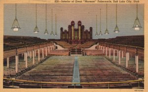 Vintage Postcard 1948 Interior of Great Mormon Tabernacle Salt Lake City Utah UT