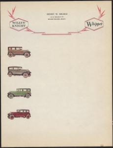 USA Original Paper Letter with WILLYS-KNIGTH and WHIPPET Cars Advertising