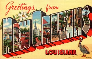 Greetings From New Orleans Louisiana Large Letter Linen 1942 Curteich