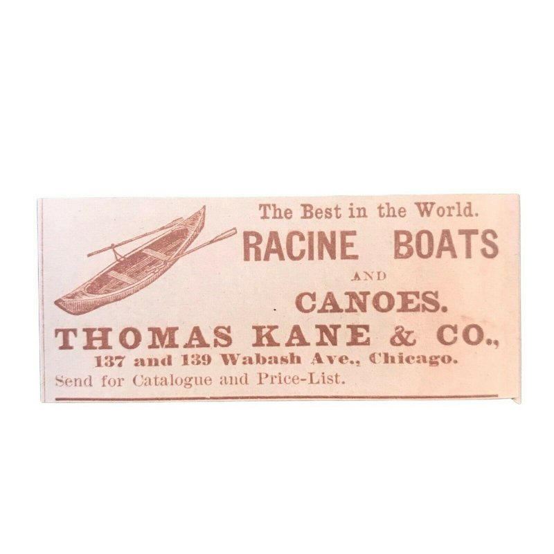 1884 Racine Boats Canoes Thomas Kane Co. Victorian Print Ad Chicago 2V1-27