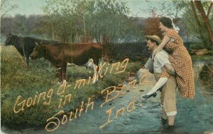 Artist impression C-1910 South Bend Indiana Couple Rural Cows Postcard 21-1549