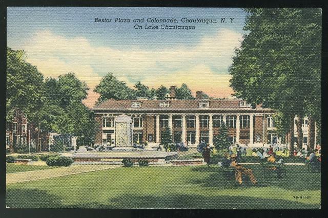 NY Bestor Plaza and Colonnade Chautauqua New York Curteich Linen ca 1947 Post