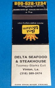 Matchbook Cover Best Western DELTA SEAFOOD & STEAKHOUSE Vinton, Louisiana MB159