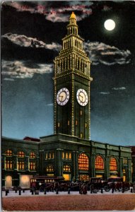 Postcard Union Ferry Depot Tower at Night in San Francisco, California