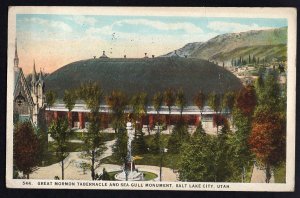 Utah SALT LAKE CITY Great Mormon Tabernacle Sea Gull Monument pm1926White Border