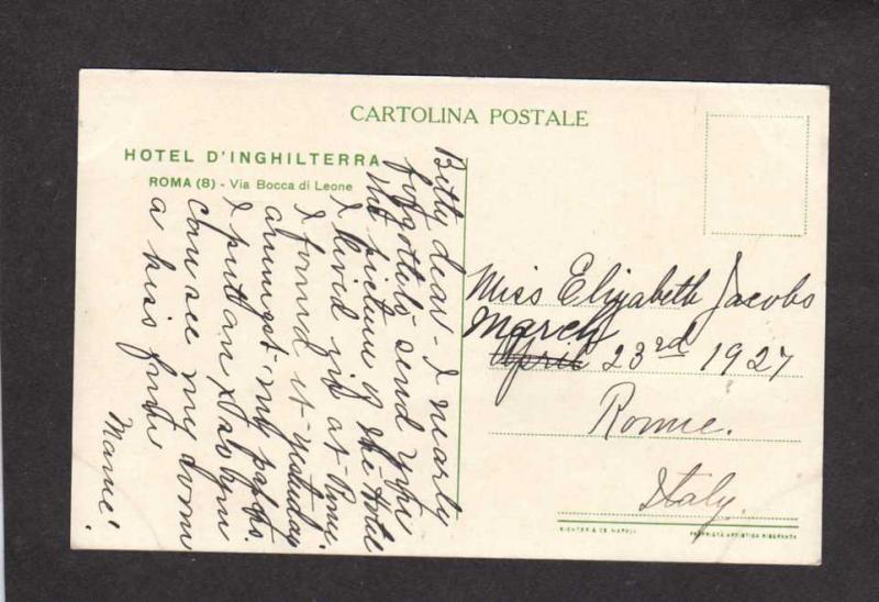 Artist View Hotel D'Inghilterra Rome Italy Postcard Carte Postale Roma
