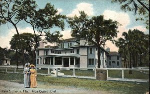 New Smyrna Florida FL Alba Court Hotel Fancy Women c1910 Vintage Postcard