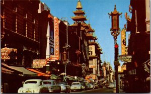 Vtg San Francisco CA Chinatown Grant Avenue Street View Old Cars Postcard