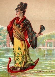 1870's-80's Partridge & Richardson Bee Hive Asian Lady On Tiny Boat P166