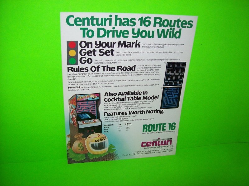 ROUTE 16 ORIGINAL NOS VIDEO ARCADE GAME PROMO SALES FLYER Vintage Artwork Promo