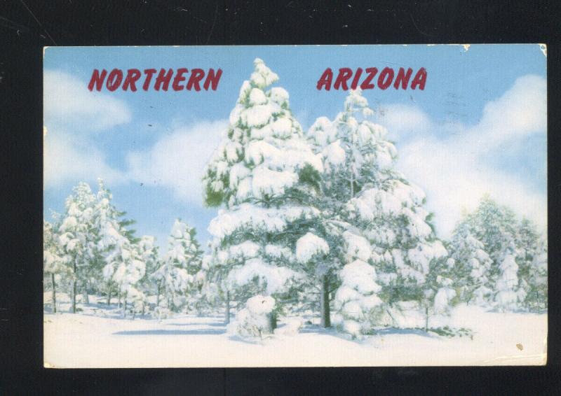 ROUTE 66 NORTHERN ARIZONA WINTER SNOW FLAGSTAFF ARIZ. VINTAGE POSTCARD