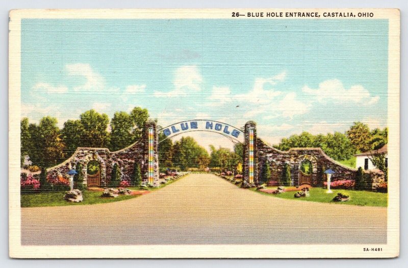 Blue Hole Spring Entrance, Castalia Ohio Vintage Linen Postcard  P1