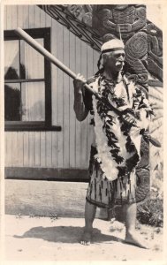 J37/ New Zealand Foreign RPPC Postcard c1910 Native Chief People Dress 97