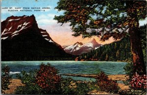 Vtg Glacier National Park Montana MT Lake St Mary Baring Creek 1940s Postcard