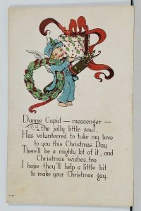 Christmas 1916 Dannie Cupid Messenger Golded Arrows Embossed Postcard L14