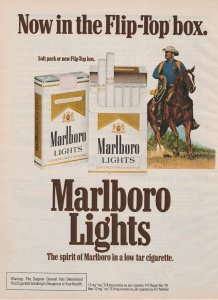 1980 Print Ad  Marlboro Lights in the Flip-Top Box,  Marlboro Cowboy on Horse